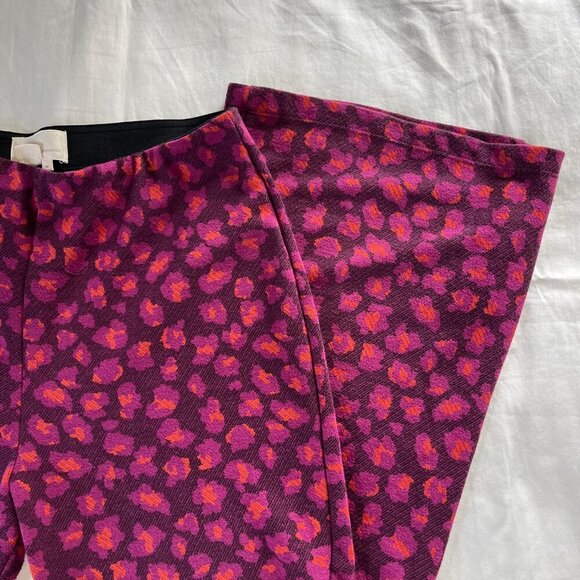 Anthropology Maroon Cheetah Print High Waist Flare Bell Bottom Pants | Size M - Picture 2 of 7